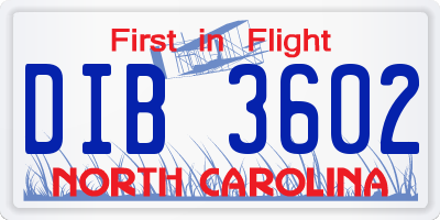 NC license plate DIB3602