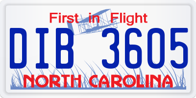 NC license plate DIB3605