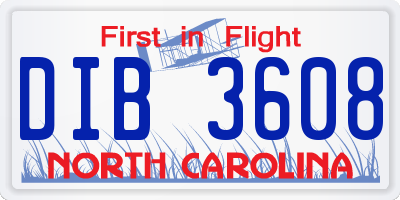 NC license plate DIB3608