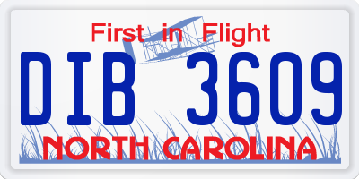 NC license plate DIB3609