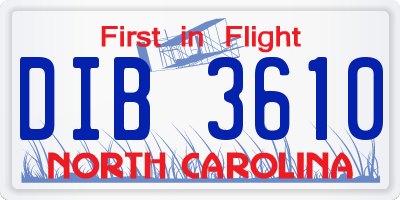 NC license plate DIB3610