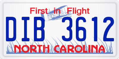 NC license plate DIB3612