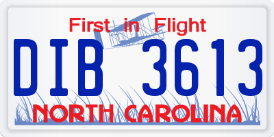 NC license plate DIB3613