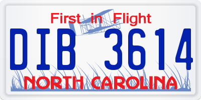 NC license plate DIB3614