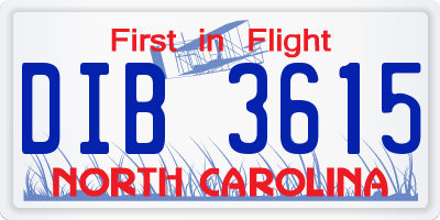 NC license plate DIB3615