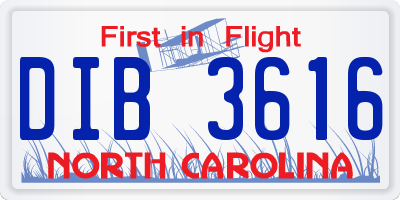 NC license plate DIB3616
