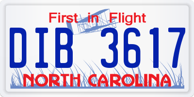 NC license plate DIB3617