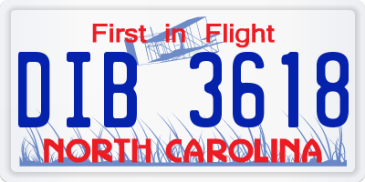 NC license plate DIB3618