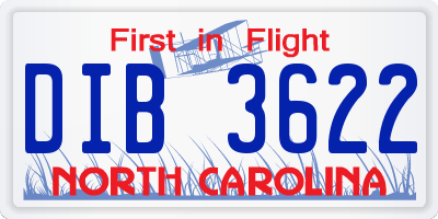 NC license plate DIB3622