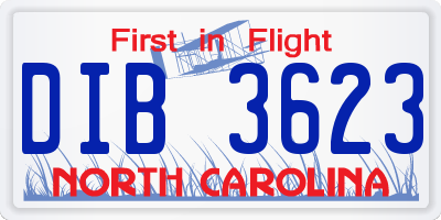 NC license plate DIB3623