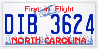 NC license plate DIB3624