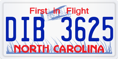 NC license plate DIB3625