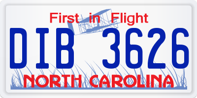 NC license plate DIB3626