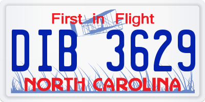 NC license plate DIB3629