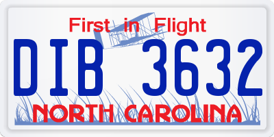 NC license plate DIB3632