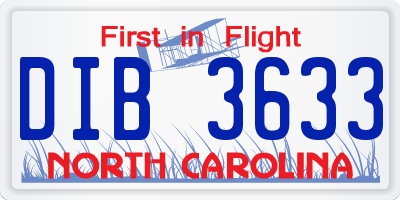 NC license plate DIB3633