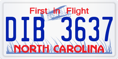 NC license plate DIB3637