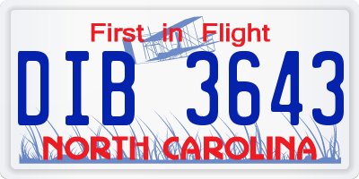 NC license plate DIB3643