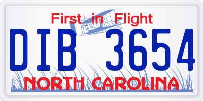NC license plate DIB3654