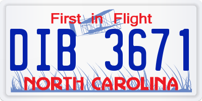 NC license plate DIB3671