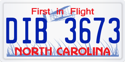 NC license plate DIB3673