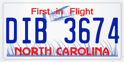 NC license plate DIB3674