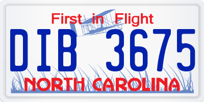 NC license plate DIB3675