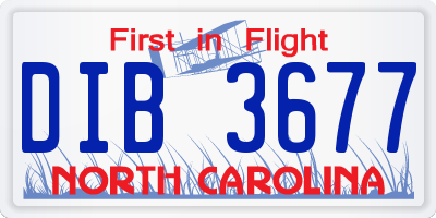 NC license plate DIB3677