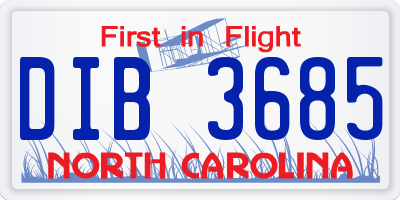 NC license plate DIB3685