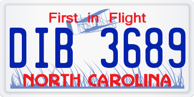 NC license plate DIB3689