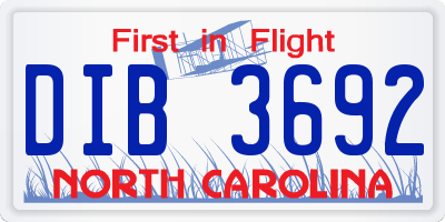 NC license plate DIB3692