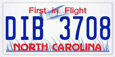 NC license plate DIB3708