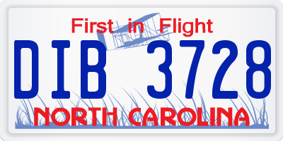 NC license plate DIB3728