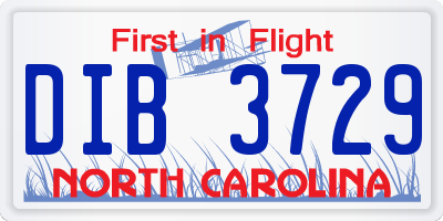 NC license plate DIB3729
