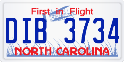 NC license plate DIB3734
