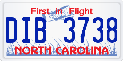 NC license plate DIB3738