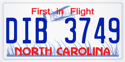 NC license plate DIB3749