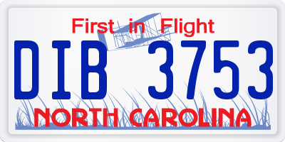 NC license plate DIB3753