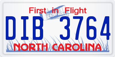 NC license plate DIB3764