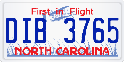 NC license plate DIB3765