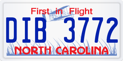 NC license plate DIB3772