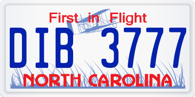 NC license plate DIB3777
