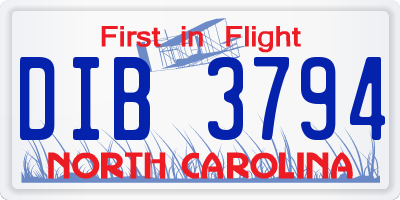 NC license plate DIB3794