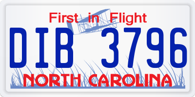NC license plate DIB3796