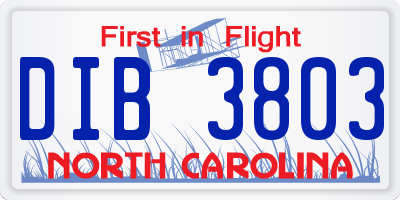 NC license plate DIB3803