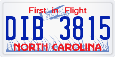 NC license plate DIB3815
