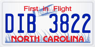 NC license plate DIB3822