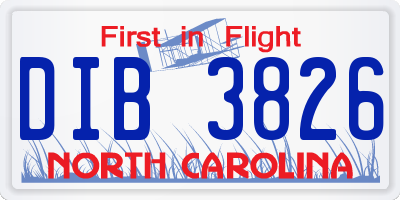 NC license plate DIB3826