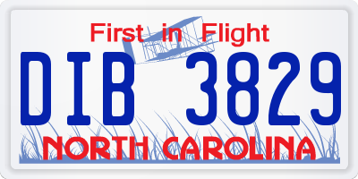NC license plate DIB3829
