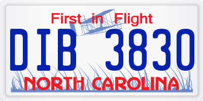 NC license plate DIB3830